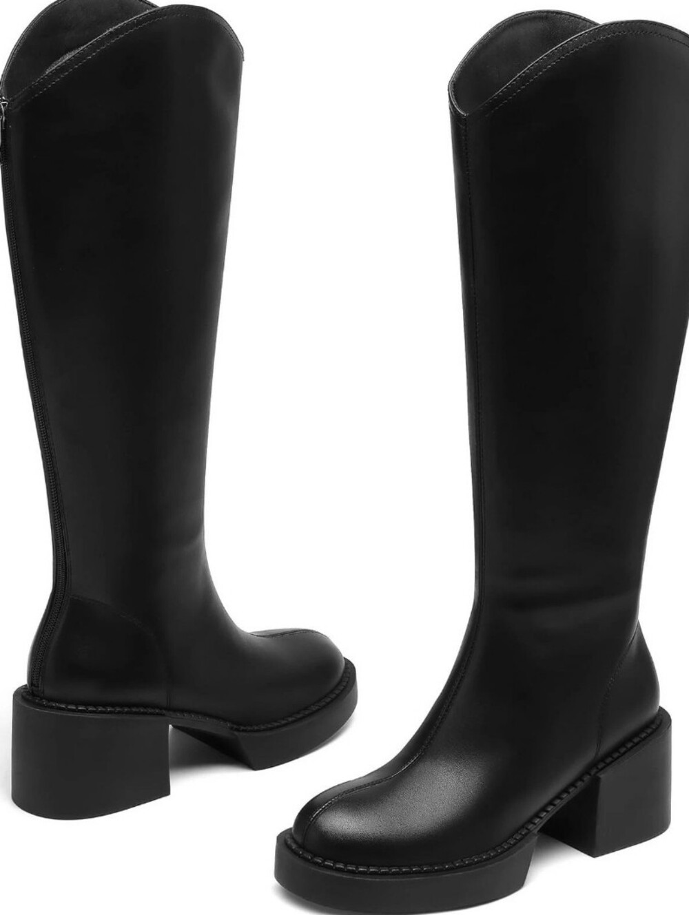 Classic Black Knee-High Block Heel Boots - Women's - Picture 2 of 10